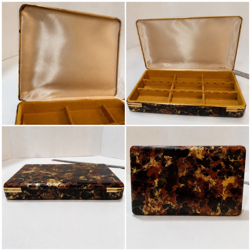 Mele travel jewelry box gold Brown 70s Mod hippie mottled retro Boho trinket box - Picture 3 of 5